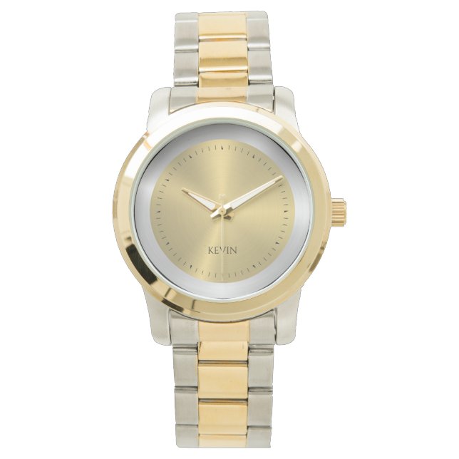 Silver & Guld Metallic Faux Stainless Steel Armbandsur (Framsida)