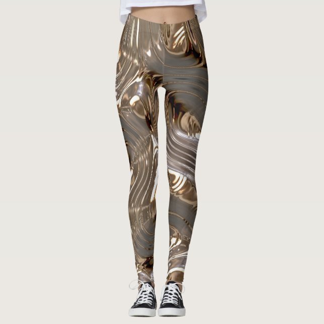 Silver Guld Metallic Metall-effekt Leggings (Framsida)