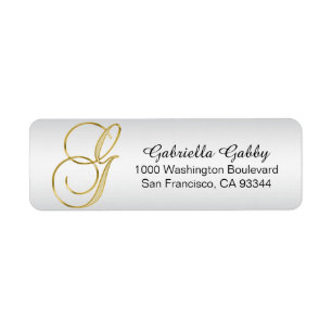 Silver Guld Monogram Brev 'G'-kuvert Returadress Etikett
