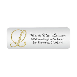 Silver Guld Monogram Brev 'L'-kuvert Returadress Etikett