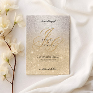 Silver guld monogram första ombre glitter bröllop inbjudningar