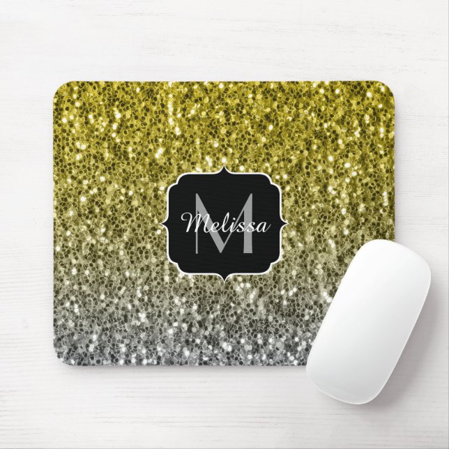 Silver guld mörk sparkles glitter monogram musmatta (Med mus)