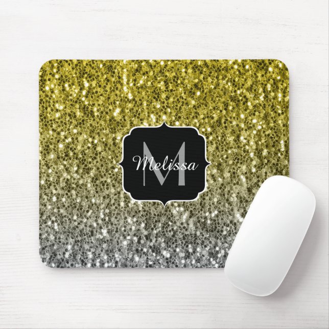 Silver guld mörka gnistor glitter ombre Monogram Musmatta (Med mus)