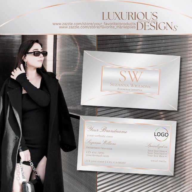 Silver Guld Ornate med Monogram och Logotyp Visitkort (Skapare uppladdad)