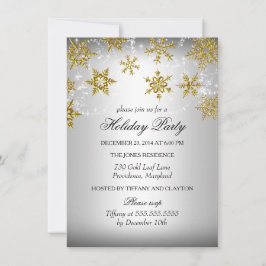 Silver & Guld Snowflake-Julfesten Jul Inbjudningar