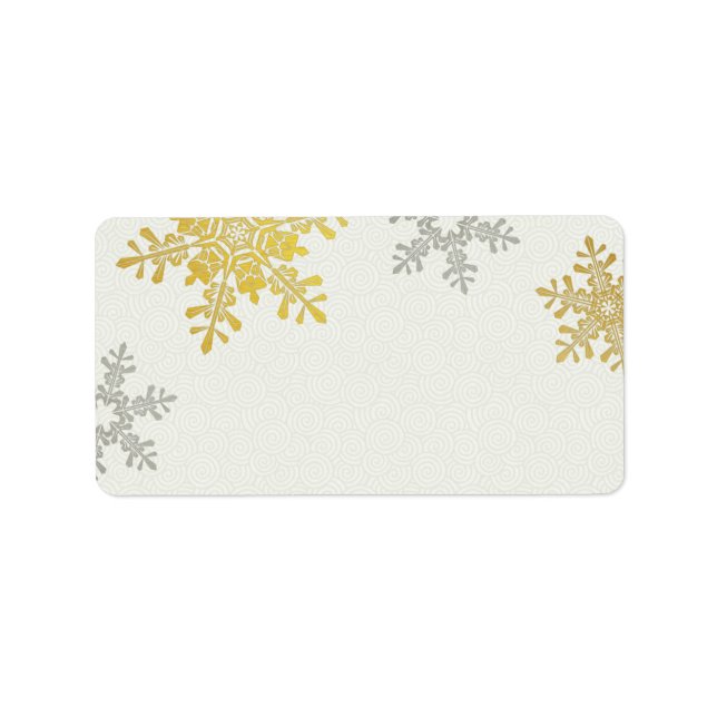 Silver Guld Snowflake Winter WedBlank Blank Adressetikett (Framsidan)