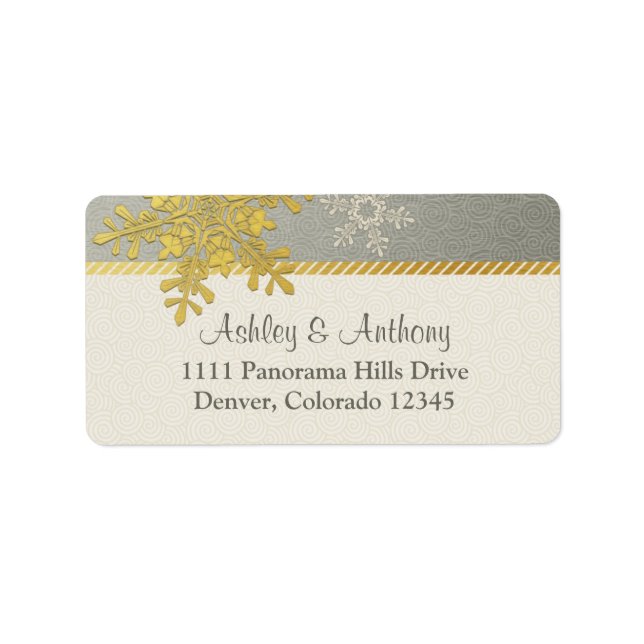 Silver Guld Snowflake Winter Wedding Adress Adressetikett (Framsidan)