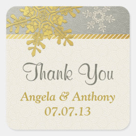 Silver Guld Snowflake Winter Wedding Favor Fyrkantigt Klistermärke
