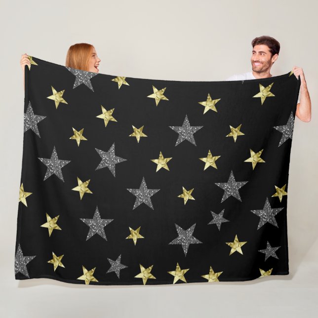 Silver & Guld Stars Black Hollywood Star Glam Fleecefilt (På plats)