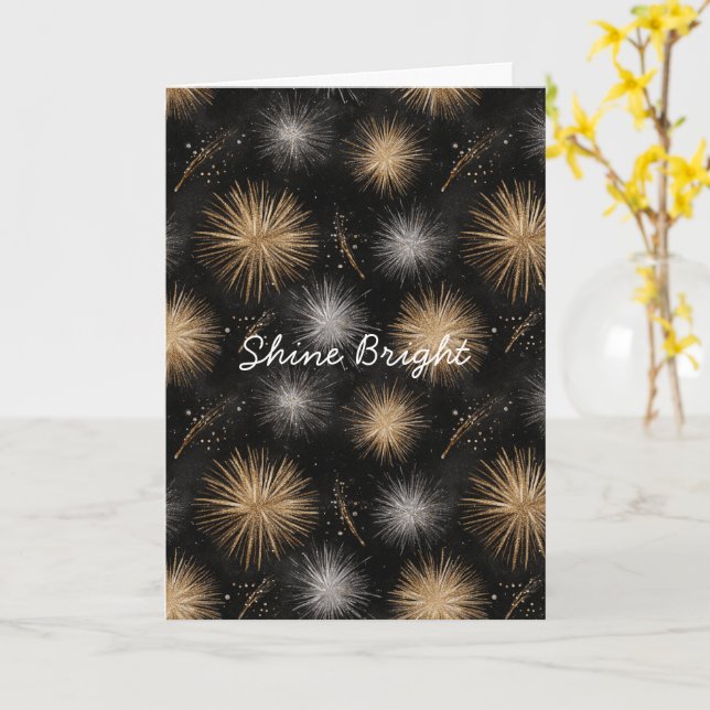 Silver Guld Svart Julfirande  Kort (Gul blomma)