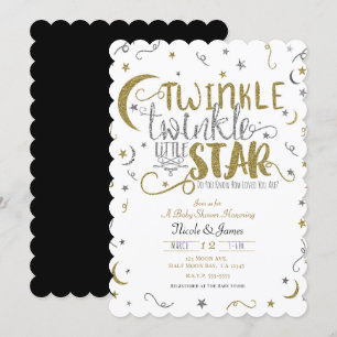 Silver & Guld Twinkle Little Star Baby Shower Inbjudningar