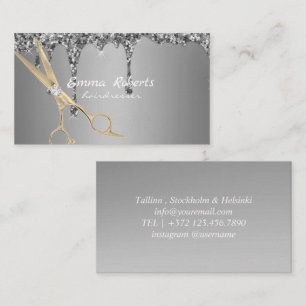 Silver Hairdresser Gradient Glitter Modern Visitkort