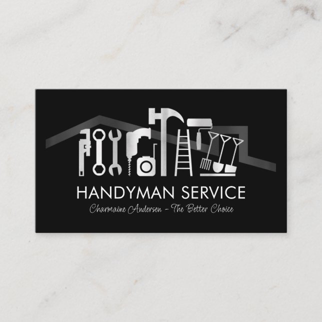 Silver Handyman Verktyg På Tak Visitkort (Framsida)