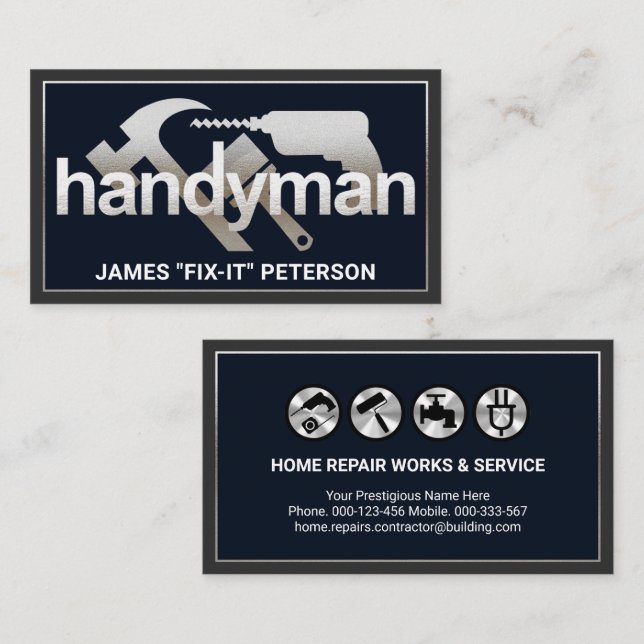 Silver Handyman Verktyg Ram Visitkort (Fram/baksida)
