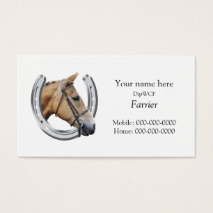 Silver hästskon med häst i huvudet visitkort