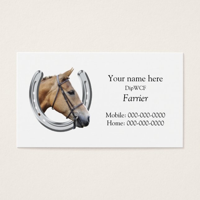 Silver hästskon med häst i huvudet visitkort (Framsidan)