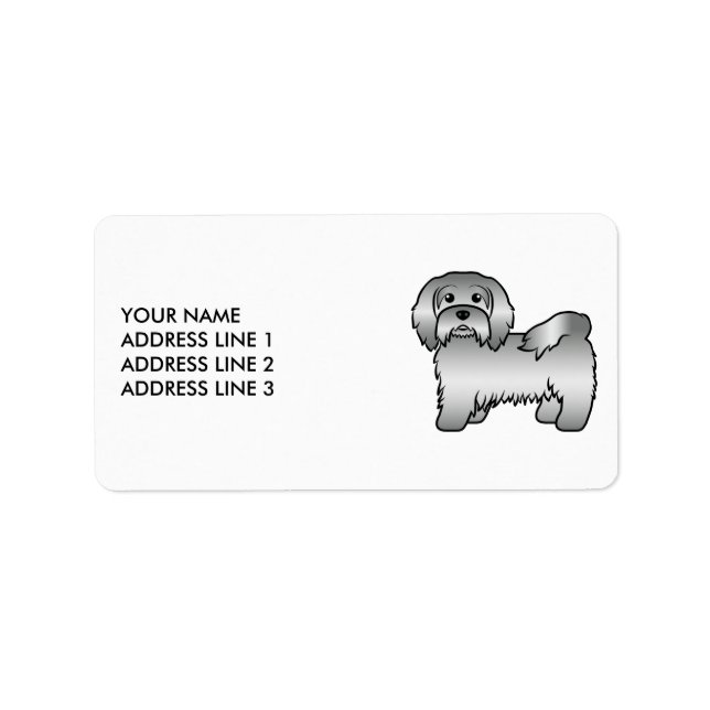 Silver Havanese Söt Tecknad Hund & Anpassad Text Adressetikett (Framsidan)
