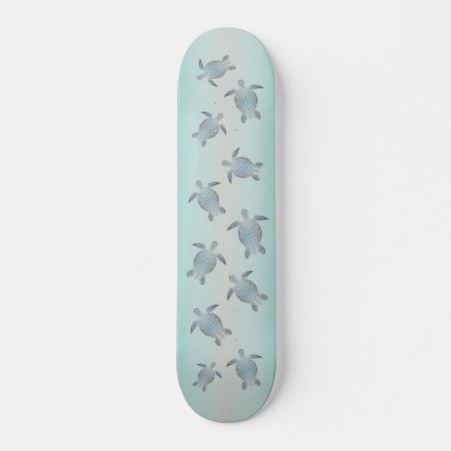 Silver Havssköldpaddor Strandstil Mini Skateboard Bräda 18,5 Cm (Framsida)