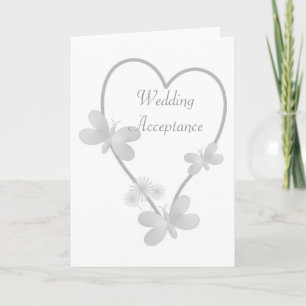 Silver Heart och Butterflies Bröllop Acceptans Ca Tack Kort
