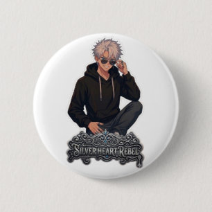Silver Heart Rebel Anime Estetik - Anpassad Rund Knapp