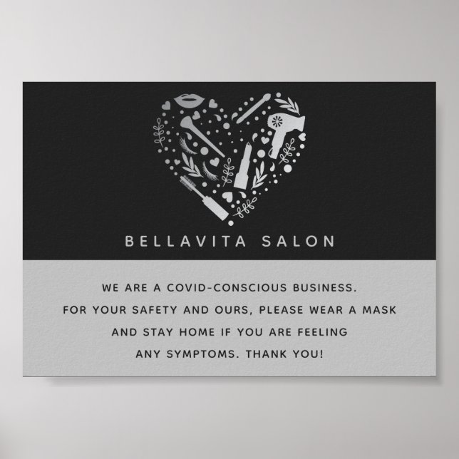Silver Heart Salong Covid Medveten Säkerhet Poster (Framsidan)
