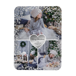 Silver Heart Sparkly Photo God jul Magnet