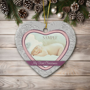 Silver Heart Swirl Flicka Första jul Julgransprydnad Keramik