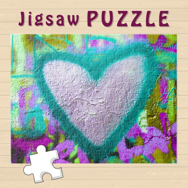 Silver Heart Turcoise Outline on Graffiti Wall - Pussel (Skapare uppladdad)