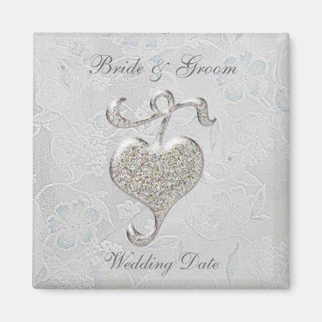 Silver Heart Wedding Favor Magnet (Framsidan)