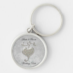 Silver Heart Wedding Favor Rund Silverfärgad Nyckelring