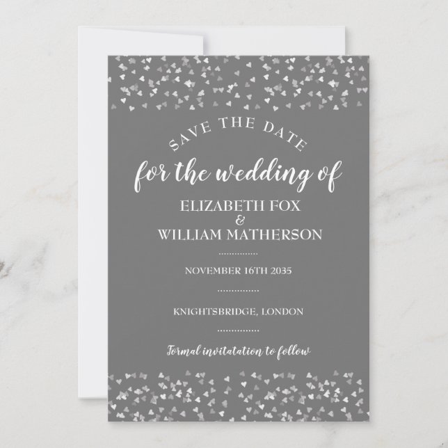 Silver Hearts Bröllop Save the Date-kort Spara Datumet (Framsida)