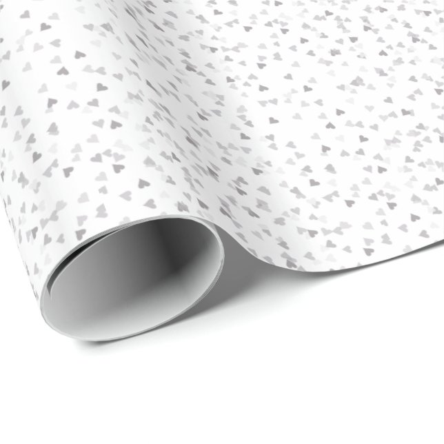 Silver Hearts Confetti Gift Wrap Presentpapper (Rullad Hörn)