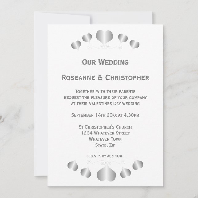 Silver Hearts Design Bröllop Inbjudningar (Framsida)