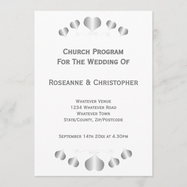 Silver Hearts Design Bröllop Program (Framsida)
