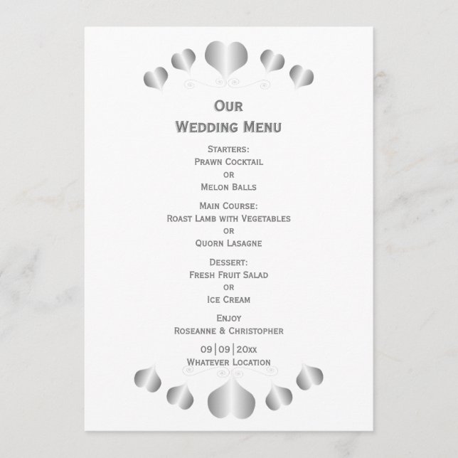 Silver Hearts Design Wedding Meny (Framsida)