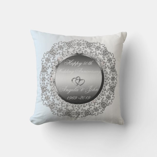 Silver Hearts Diamonds 50-års bröllopsjubileum Kudde (Framsida)