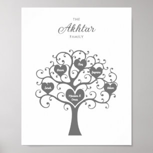 Silver Hearts Familjeträdposter Poster