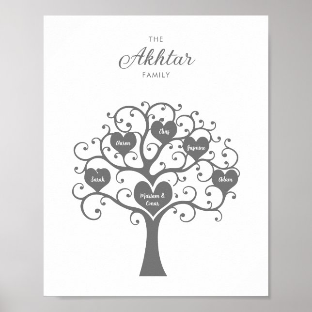 Silver Hearts Familjeträdposter Poster (Framsidan)