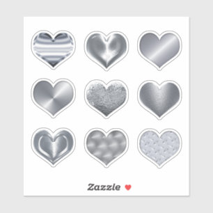 Silver Hearts Faux Metallic Metall set 9 Kärlek Klistermärken