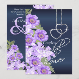 Silver Hearts on Lavender & Navy Satin Inbjudningar