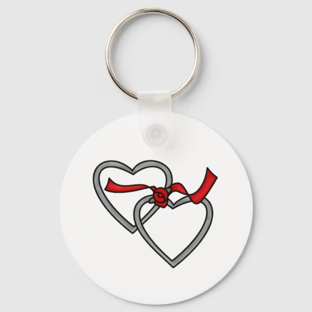 Silver Hearts Red Ribbon Keychain Nyckelring (Framsida)