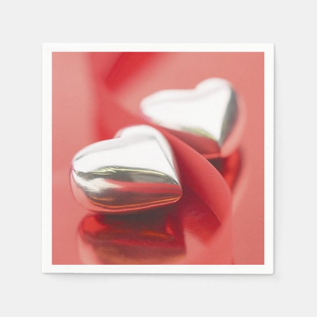 Silver Hearts Red Rosett band Napkins Pappersservett (Framsidan)