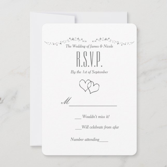 Silver Hearts & Sparkle Bröllop RSVP-kort Inbjudningar (Framsida)
