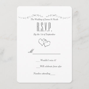 Silver Hearts & Sparkle Bröllop RSVP-kort Inbjudningar