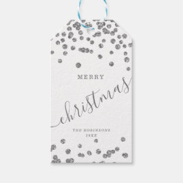 Silver Helgdag jul Glitter Confetti White Presentetikett