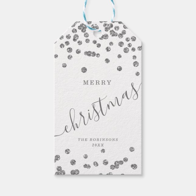 Silver Helgdag jul Glitter Confetti White Presentetikett (Framsidan)