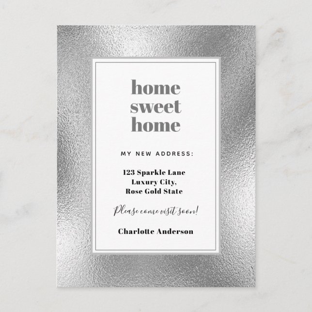 Silver hem sweet nytt hem flyttar meddelande vykort (Framsida)