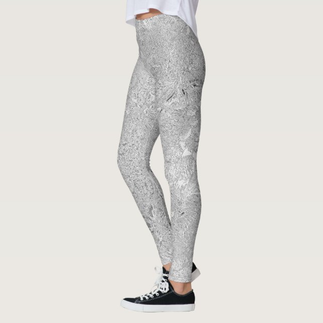 Silver Hibiscus Flowers Leggings (Vänster)