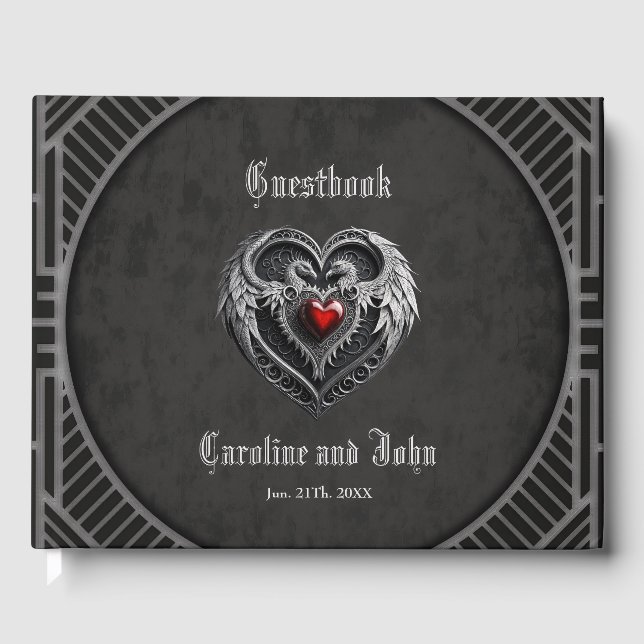 Silver hjärta med vingar. gästböcker (Framsida)