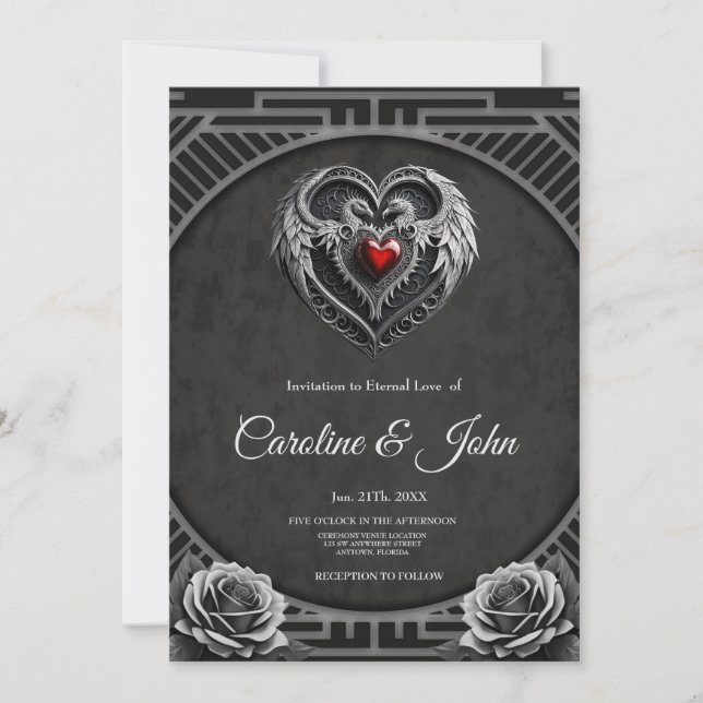 Silver hjärta med vingar. inbjudningar (Framsida)